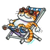 TS CAT ON DECKCHAIR LARGE