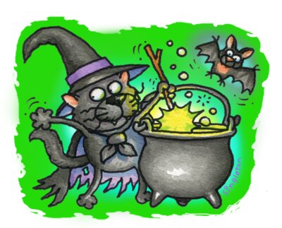 TS WITCHY CAT WITH POT colour BG LARGE
