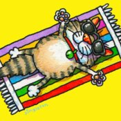 TS CAT ON TOWEL yellow BG