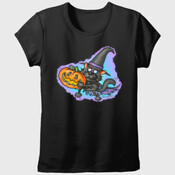 WITCHY-CAT WITH PUMPKIN-colour background