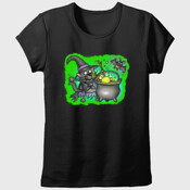 WITCHY-CAT AND CAULDRON on colour background