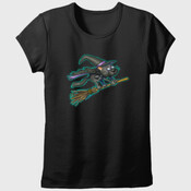 WITCHY-CAT ON BROOMSTICK-blue glow background