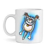 GREY CAT JUMPING MUG